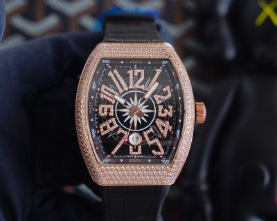 Franck Muller V45 SC DT Vanguard Series 54*42*15mm 2824 Movement Black Face Rose Gold Watch